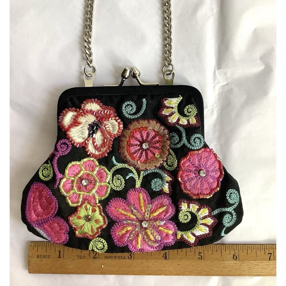 Vera Bradley 25th Anniversary Small Beaded Purse Floral Embroidery Kiss Lock - Picture 5 of 8